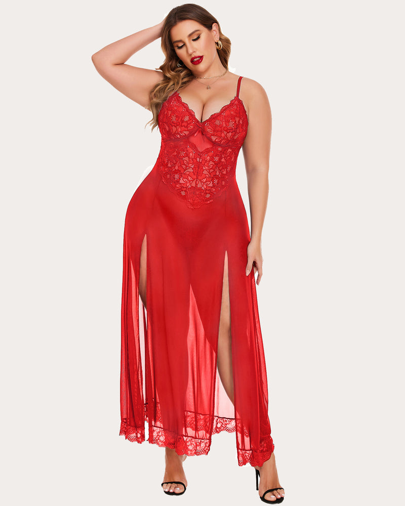 Plus Size Floral Side Slits Nightdress