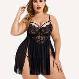 Plus Size V Neck Mesh Side Slit Babydolls