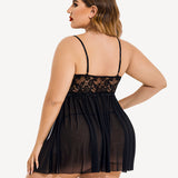 Plus Size V Neck Mesh Side Slit Babydolls