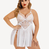 Plus Size V Neck Mesh Side Slit Babydolls