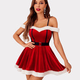 Velvet A Line Strap Outfit Claus Dress