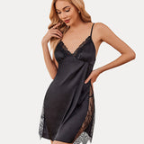 Satin Nightgown V Neck Lace Chemise