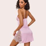 Satin Nightgown V Neck Lace Chemise
