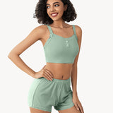 Lace Trim Pajamas Set Ribbed Shorts Pjs Sets