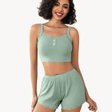 Lace Trim Pajamas Set Ribbed Shorts Pjs Sets