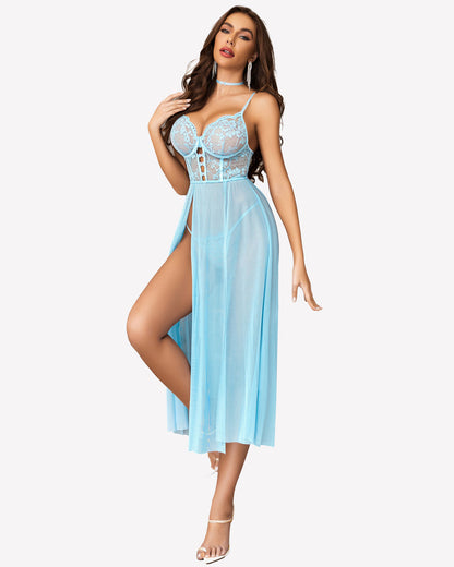 Lace Mesh Side Split Nightgown