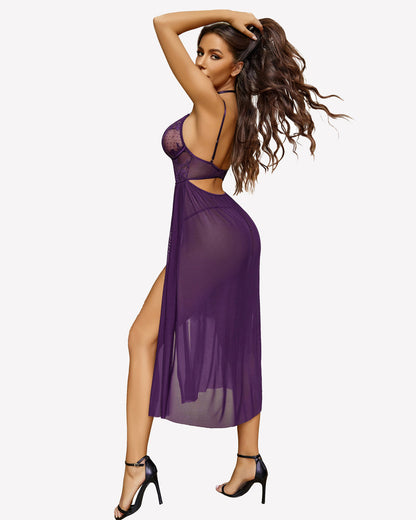 Lace Mesh Side Split Nightgown