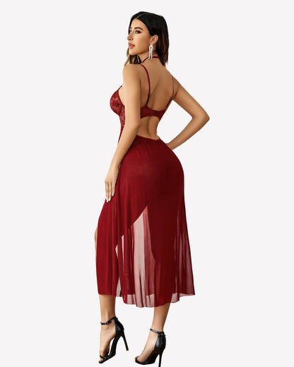 Lace Mesh Side Split Nightgown