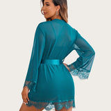 3 Piece Sets Mesh Robe with Lace Dress