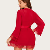 3 Piece Sets Mesh Robe with Lace Dress