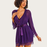 3 Piece Sets Mesh Robe with Lace Dress
