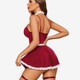 Contrast Lace Maid Lingerie Dress Sets (5Pcs)