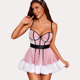 Christmas Santa Lace Halter Babydoll