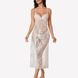 Floral Lace Halter Lingerie Dress
