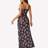 Mesh Floral Slit Pleated Dress with Underwire