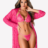 3 Piece Set Kimono Robe with Bra and Panty