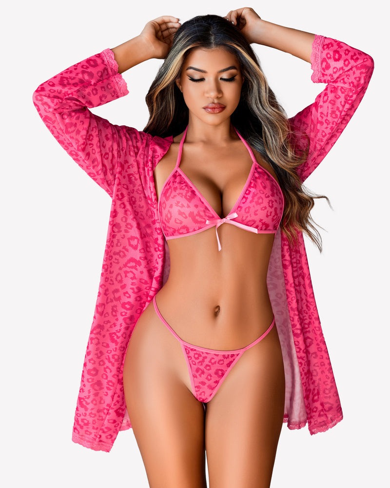 3 Piece Set Kimono Robe with Bra and Panty