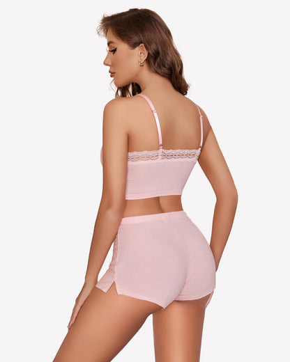 Pajama Sets Lace Trim Short PJ Set