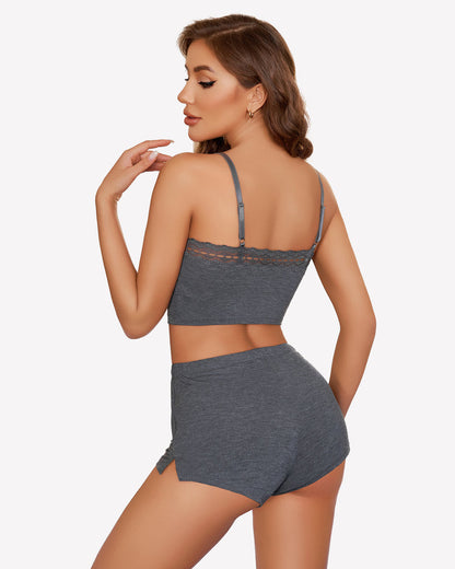 Pajama Sets Lace Trim Short PJ Set
