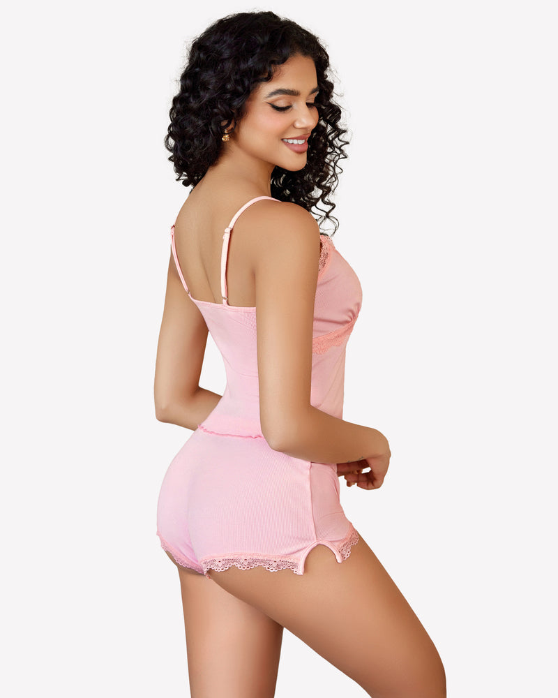 Cami Pajama Set Lace Trim Short PJ Set