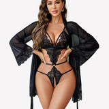2 Piece Set Lace Teddy with Mesh Robe