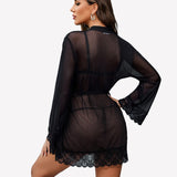 2 Piece Set Lace Teddy with Mesh Robe