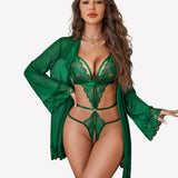2 Piece Set Lace Teddy with Mesh Robe