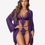 2 Piece Set Lace Teddy with Mesh Robe