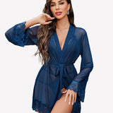2 Piece Set Lace Teddy with Mesh Robe