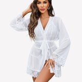 2 Piece Set Lace Teddy with Mesh Robe