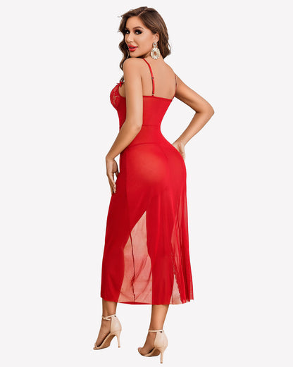 Lace Chemise Mesh Side Split Nightdress