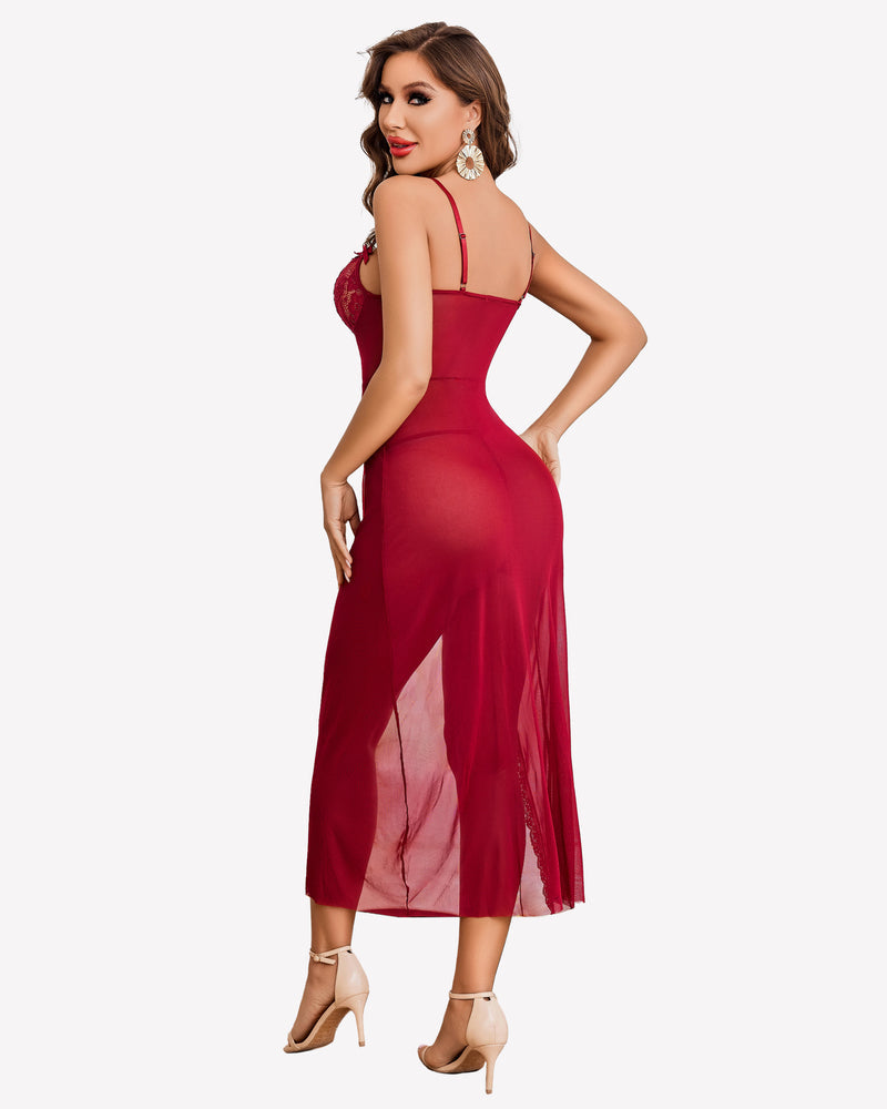Lace Chemise Mesh Side Split Nightdress
