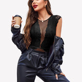 Mesh Lace Teddy Snap Crotch Bodysuits