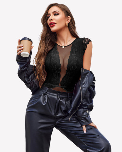 Mesh Lace Teddy Snap Crotch Bodysuits
