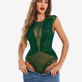 Mesh Lace Teddy Snap Crotch Bodysuits