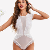 Mesh Lace Teddy Snap Crotch Bodysuits