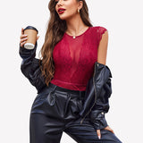 Mesh Lace Teddy Snap Crotch Bodysuits