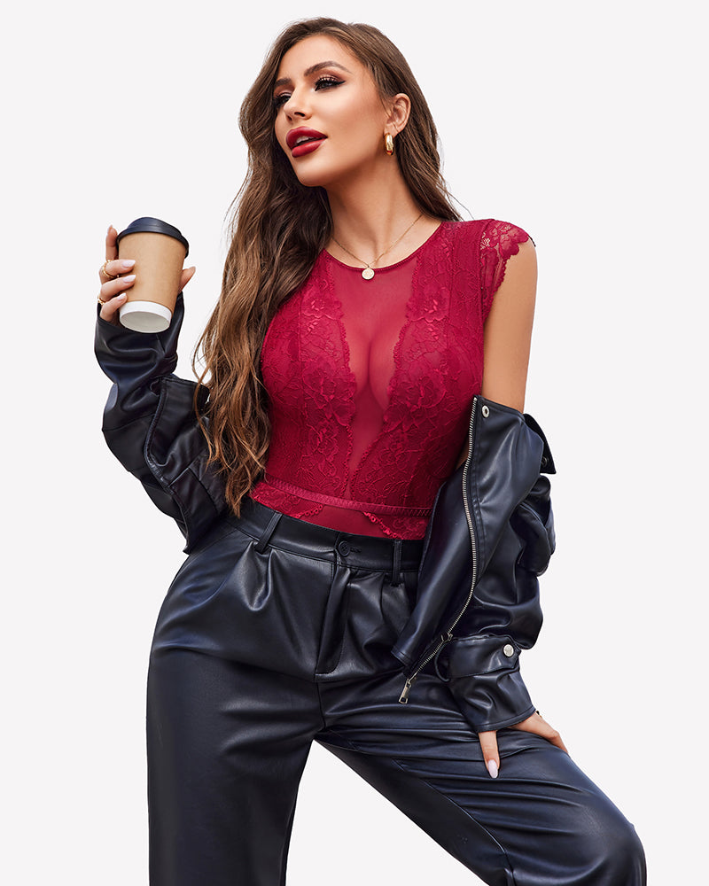 Mesh Lace Teddy Snap Crotch Bodysuits