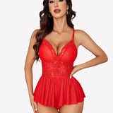 Lace Bodysuit V Neck Mesh Sleepwear