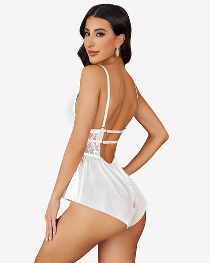 Lace Bodysuit V Neck Mesh Sleepwear