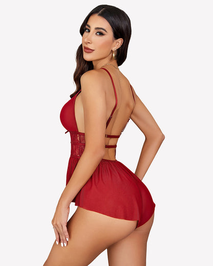 Lace Bodysuit V Neck Mesh Sleepwear