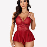 Lace Bodysuit V Neck Mesh Sleepwear