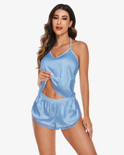 Satin Pajama Set Cami Lace Sleepwear