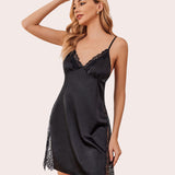 Satin Nightgown V Neck Lace Chemise