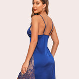 Satin Nightgown V Neck Lace Chemise