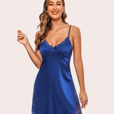 Satin Nightgown V Neck Lace Chemise