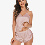 Satin Pajama Set Cami Lace Sleepwear