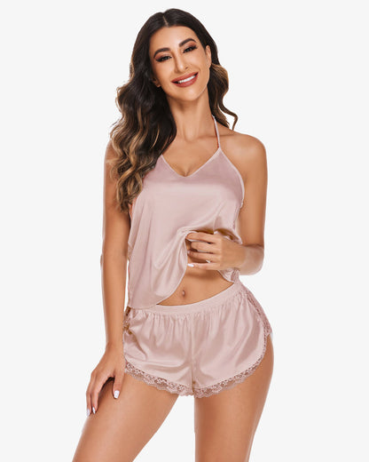 Satin Pajama Set Cami Lace Sleepwear