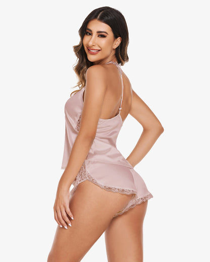 Satin Pajama Set Cami Lace Sleepwear