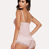 Satin Pajamas Set Lace Cami Shorts Set